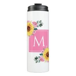 Garrafa Térmica Cor De Água Botânica Rosa De Girassol Monograma