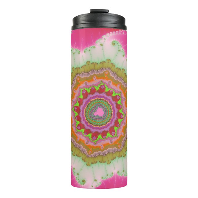 Garrafa Térmica Cor-de-rosa, branca e verde (Frente)