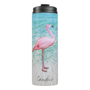 Garrafa Térmica Cor-de-rosa-branca Flamingo Tropical Beach Name Fi