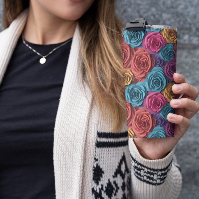 Garrafa Térmica Cor-de-rosa e azul 3D (3D Pink and Blue Floral Thermal Tumbler)