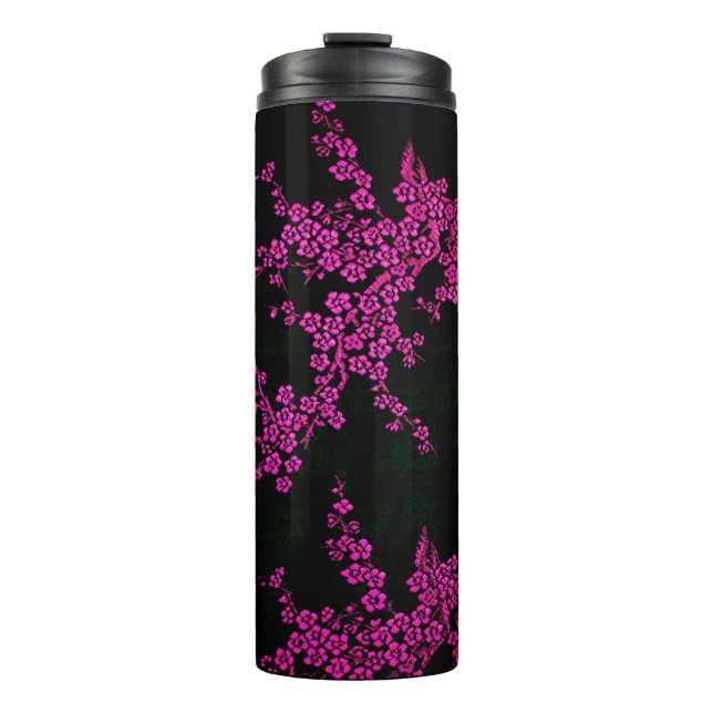 Garrafa Térmica Cor-de-rosa-preto floral oriental (Frente)