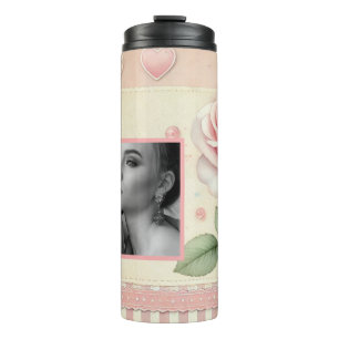 Garrafa Térmica Cor-de-rosa-rosa-vírgula cor-de-rosa-floral