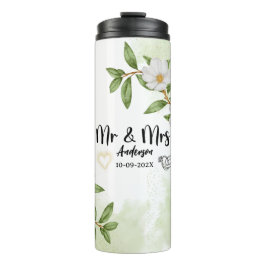 Garrafa Térmica Cor Floral Branca e Verde