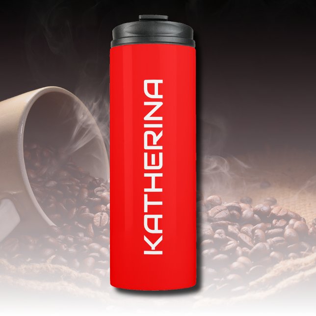 Garrafa Térmica Cor Sólido Vermelha | Nome Branco Clássico (Criador carregado)