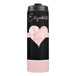 Garrafa Térmica Coração Bonito rosa e preto personalizado
