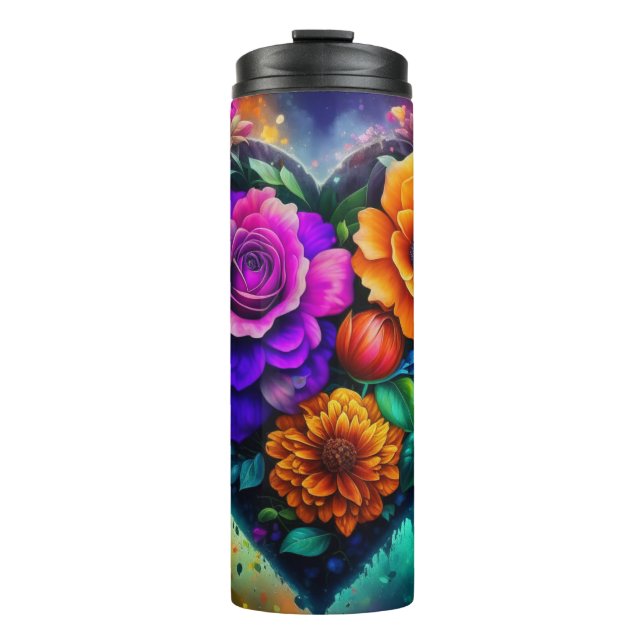 Garrafa Térmica Coração Cheio de Flores Dia dos Namorados (Frente)