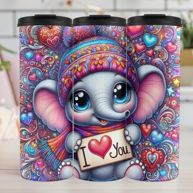 Garrafa Térmica Coração de Elefante Bebê no Inverno (Criador carregado)
