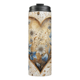 GARRAFA TÉRMICA CORAÇÃO DE SÃO VALENTIM AZUL E BRANCO VINTAGE ANGU
