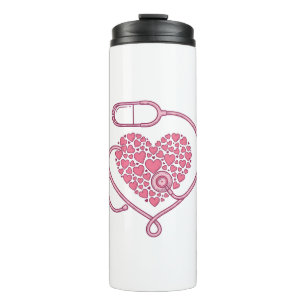 Garrafa Térmica Coração Estetoscópio Amor Médico Desenho de Camisa