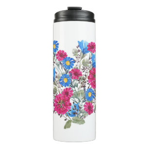 Garrafa Térmica Coração floral de aquarelas, flores silvestres bri