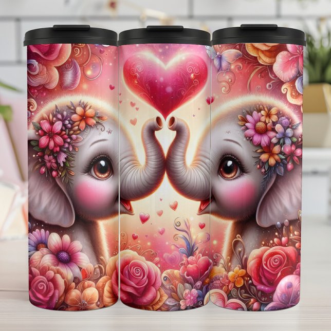 Garrafa Térmica Coração Floral de Elefante Bebê (Criador carregado)