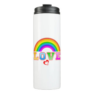 Garrafa Térmica Coração Vermelho Arco-Íris Colorido Amor