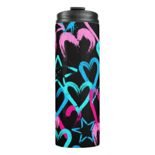 Garrafa Térmica Corações brilhantes e estrelas, padrão perfeito.