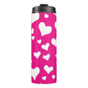 Garrafa Térmica Corações de Giz Branco no Rosa de Fuchsia