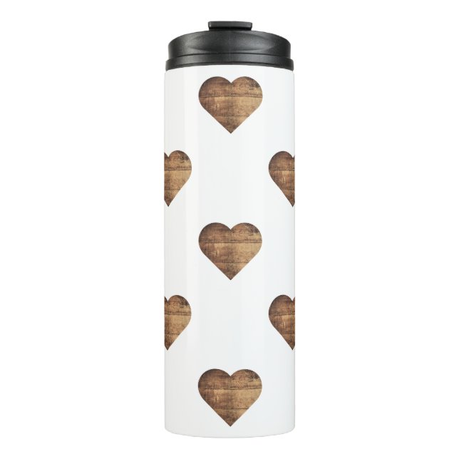 Garrafa Térmica Corações de Madeira Marrom-Russo Simétrico Grande (Frente)