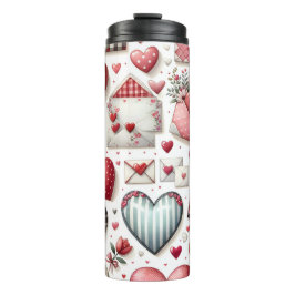 GARRAFA TÉRMICA CORAÇÕES DE SÃO VALENTIM EM PATCHWORK VERMELHO E A