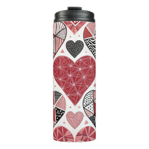 GARRAFA TÉRMICA CORAÇÕES DE SÃO VALENTIM EM REMENDOS VERMELHO CINZ