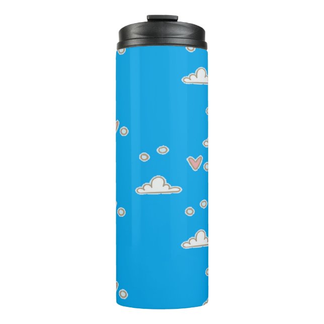 Garrafa Térmica Corações e nuvens em azul (Frente)