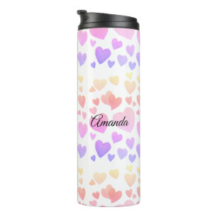 Garrafa Térmica Corações Flutuantes em Aquarela (Personalizável)