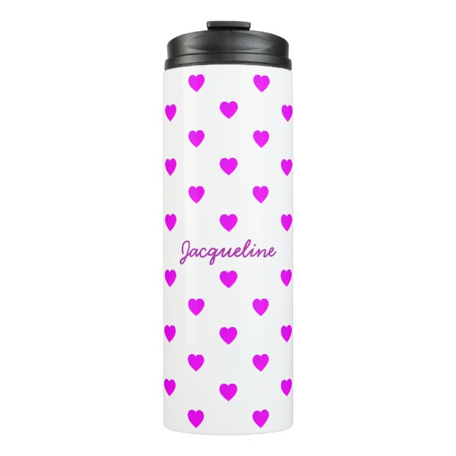 Garrafa Térmica Corações Rosa em BRANCO Mínimo (Frente)