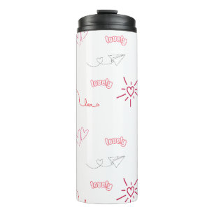 Garrafa Térmica Corações Rosa Fofo e Desenhos de Amor Padrão Sem C
