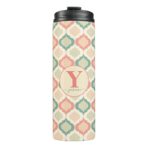 Garrafa Térmica Coral Árabe Personalizado, Verde e Creme
