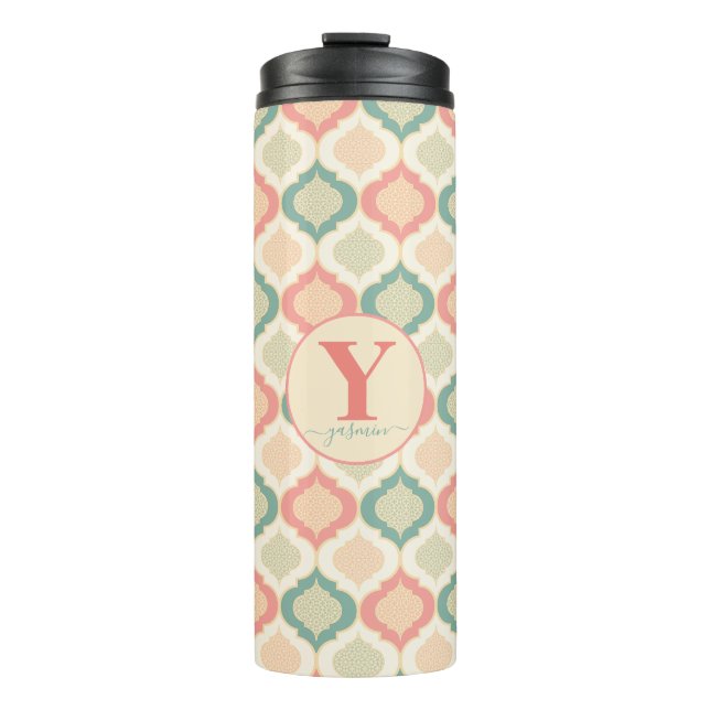 Garrafa Térmica Coral Árabe Personalizado, Verde e Creme (Frente)