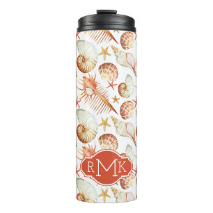Garrafa Térmica Coral com escudos & monograma do teste padrão