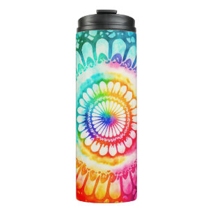 Garrafa Térmica Cores de Arco-íris Tie Dye Retro Hippie Groovy