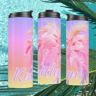 Garrafa Térmica Cores Tropicais Aloha Palmeira Personalizada