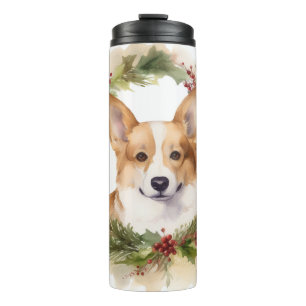 Garrafa Térmica Corgi Christmas Wreath Festivo Pup