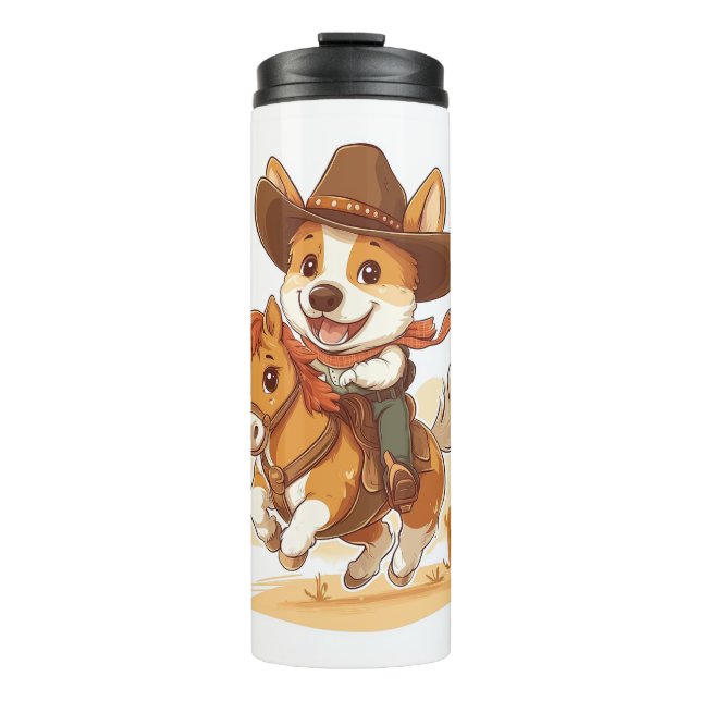 Garrafa Térmica Corgi Cowboy � Cão de Rodeio Western (Frente)