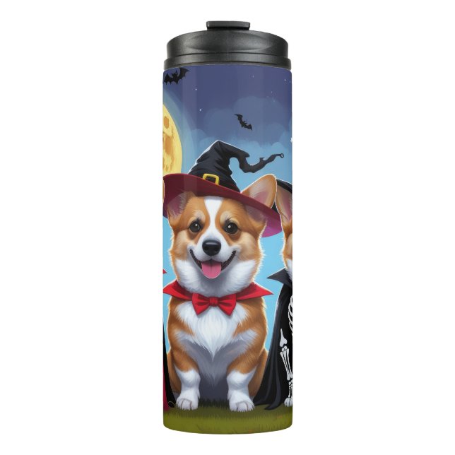 Garrafa Térmica Corgi Dogs Pumpkin Halloween Engraçado (Frente)