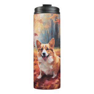 Garrafa Térmica Corgi no outono Folhas caem inspiração