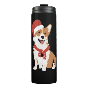 Garrafa Térmica Corgi vestindo um chapéu santa