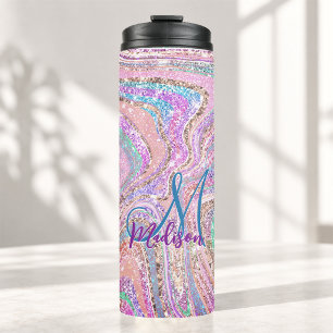 Garrafa Térmica Coringo unicórnio arco-íris arte girly com efeito