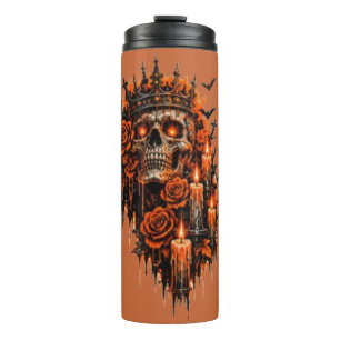 Garrafa Térmica Coroa de Caveira Gótica Halloween Rosas Sombrias A