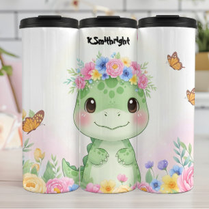 Garrafa Térmica Coroa de Flores de Dinossauro Bebê Fofo