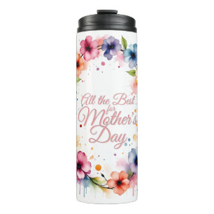 Garrafa Térmica Coroa Floral em Aquarela para o Dia das Mães em Ro