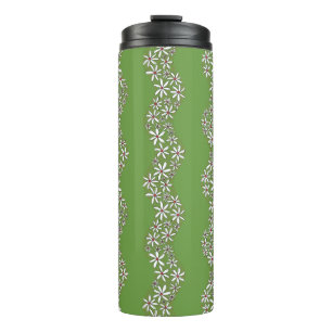 Garrafa Térmica Corrente de margarida Flores brancas verdes