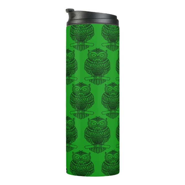 Garrafa Térmica Coruja (verde escuro) - Copo Térmico (Rotação à direita)