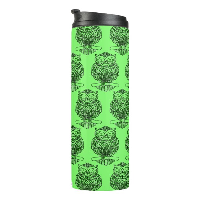 Garrafa Térmica Coruja (verde-neon) - Tumbler térmico (Rotação à direita)