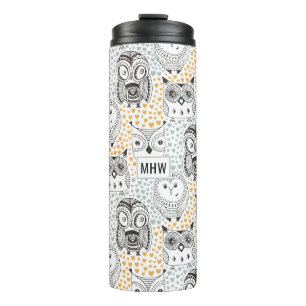 Garrafa Térmica Corujas - Monograma personalizado de padrão