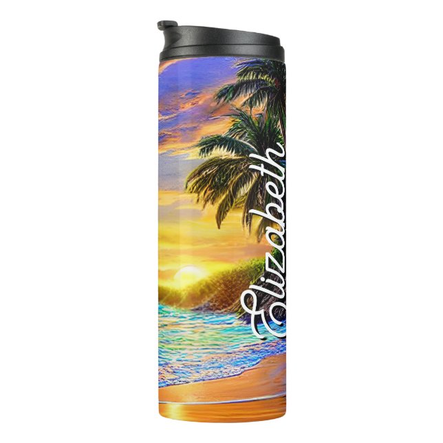 Garrafa Térmica Costela Azul Turquesa Oceano Sunset (Rotação à direita)