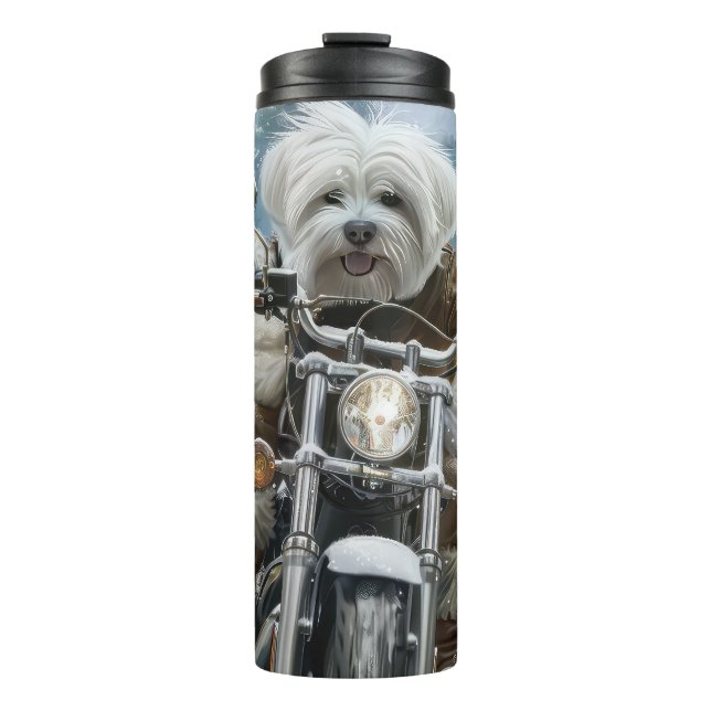 Garrafa Térmica Coton De Tulear Cachorro Dirigindo Motocicleta Nat (Frente)
