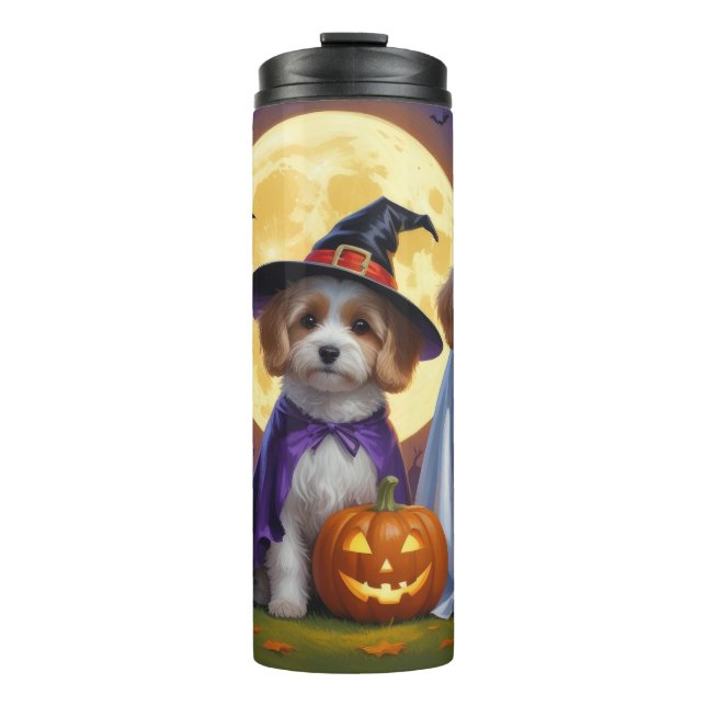 Garrafa Térmica Coton De Tulear Cachorros Pumpkin Halloween Engraç (Frente)
