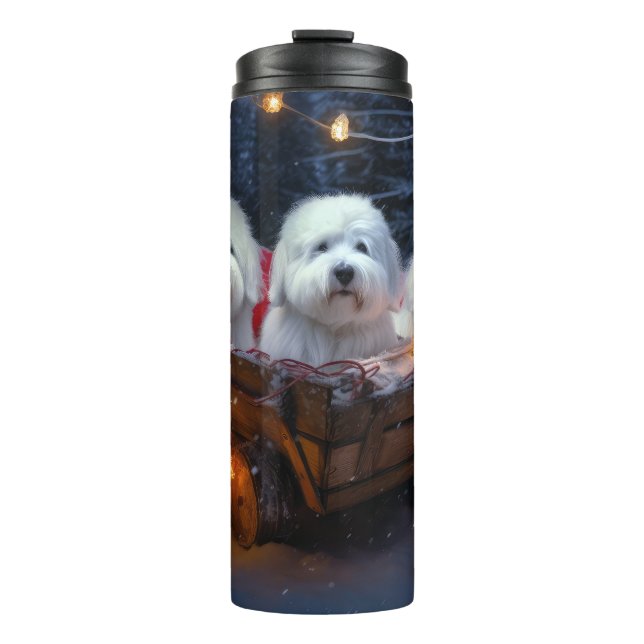 Garrafa Térmica Coton De Tulear Snowy Sleigh Decência De Natal (Frente)