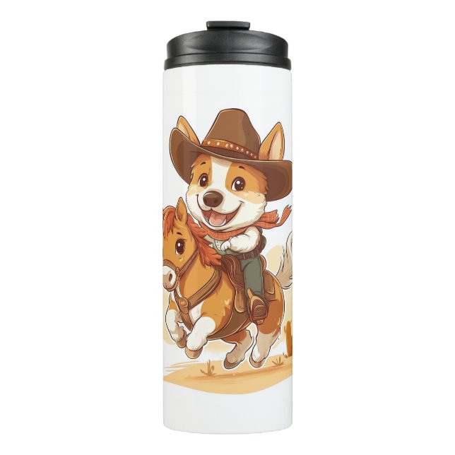 Garrafa Térmica Cowboy Corgi - Cão Rodeo Ocidental (Frente)