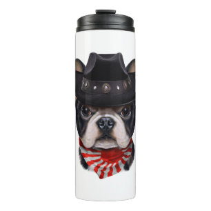 Garrafa Térmica Cowboy Hat e Bandeira do Buldogue Francês para Ca