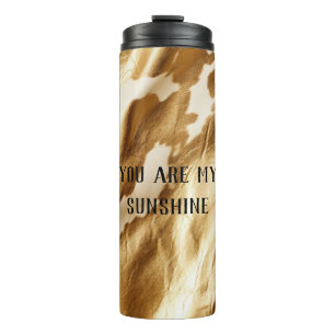 Garrafa Térmica Cowhide de Creme Branco Dourado Ocidental